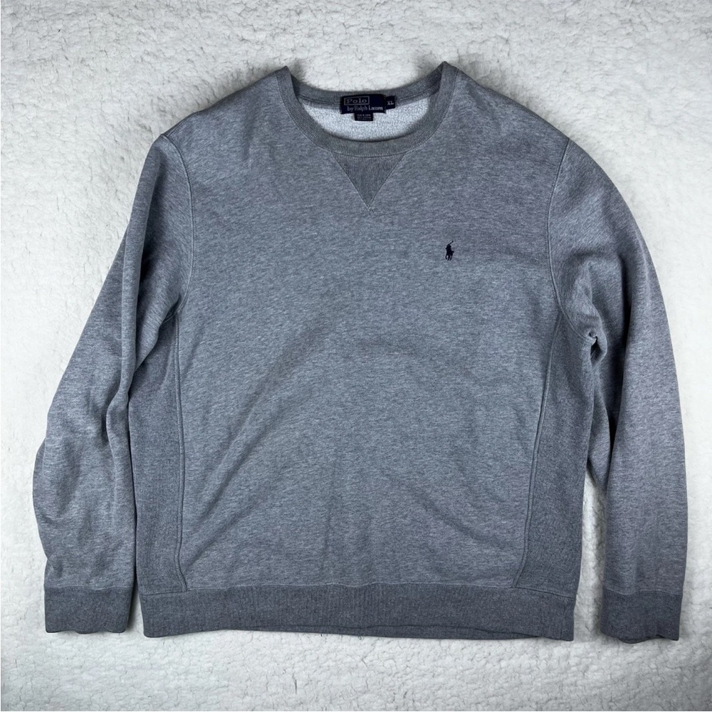 Vintage 90s Polo Ralph Lauren Mens XL Gray Cotton Crewneck Sweater Blue Pony